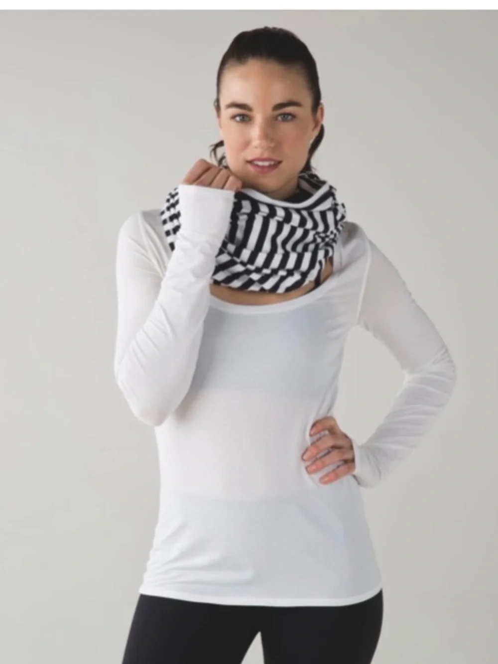 lululemon athletica Black & White Striped Infinity Scarf with Gold Accent